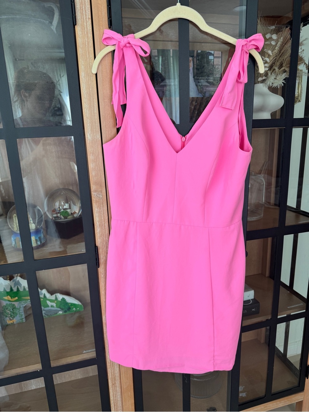 Amanda Uprichard Allora Dress shocking pink bows barbiecore mini vneck cocktail